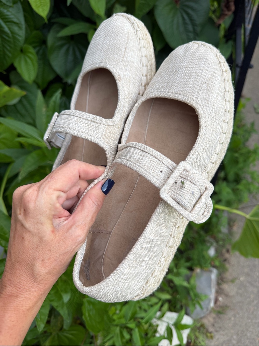 Morgan Taylor Linen-Textured Mary Jane Flats in Natural